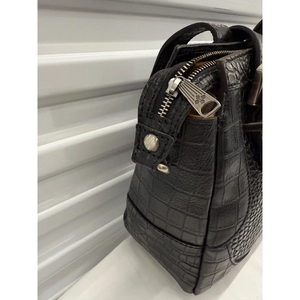 PATRICIA NASH Helmsley‎ Leather Satchel Handbag NWT BLACK  Croco Embossed